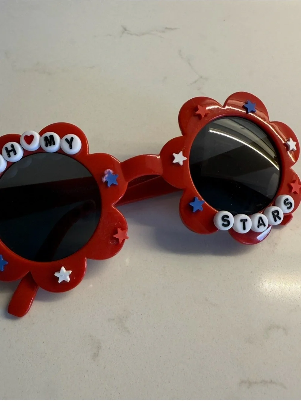 Kids Red Flower Sunglasses with 'Stars' Bead Detail